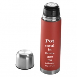 Termos metal inoxidabil rosu, Pot totul in Hristos!